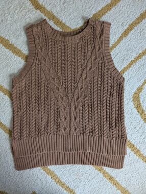 Rachel Zoe Brown Cable Knit Sweater Vest Women's Sz M Minimalist Dark Academia